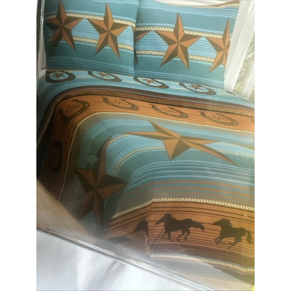Horse Themed Western King Size Sheet Set Texas Star Egyptian Comfort NIP NEW - Picture 4 of 9